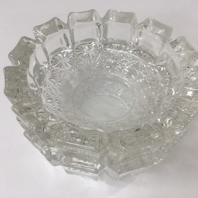 ASHTRAY, Glass - Textured Glass w Flower Design